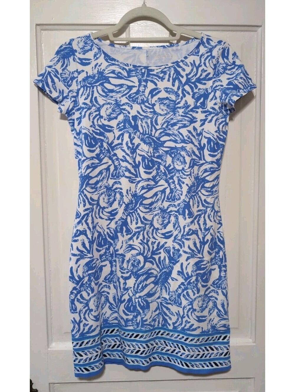 Lilly Pulitzer Marlowe Short Sleeve Dress On A Roll Blue Lobster Woman XS(1510)D